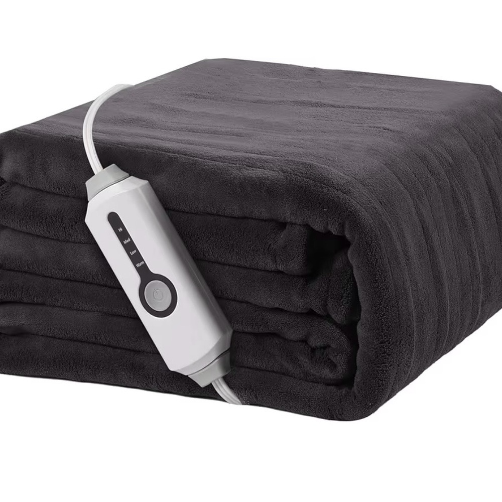 Plush Electric Heated Throw Blanket in Dark Gray Size Twin